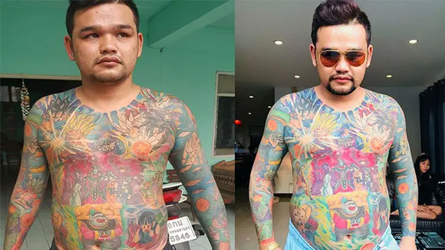 Fans Berat, Pria Ini Memiliki Tatto Bergambar Dragon Ball Di Sekujur Tubuhnya