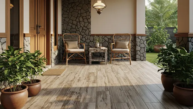 Rustic Vibes dengan Keramik Kayu Tua