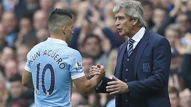 Penyerang Manchester City Sergio Aguero dan Manajer Manuel Pellegrini