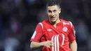 Selebrasi gelandang Lille asal Belgia Eden Hazard usai menjebol gawang Caen dalam lanjutan Ligue 1 di Lille Metropole Stadium, 2 April 2011. AFP PHOTO / DENIS CHARLET 