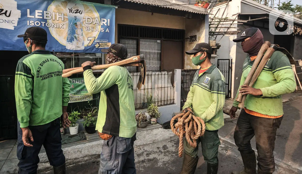 Petugas membawa peralatan saat akan menggali makam Trio di kawasan Buaran, Jakarta Timur, Senin (24/5/2021). Nantinya pihak RSCM akan melakukan tiga penelitian dalam autopsi, yakni Pantologi Klinis, Pantologi Anatomi, dan Pantologi Makrofis Mikrofis. (merdeka.com/Iqbal S. Nugroho)