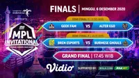 Grand final MPL Invitational, Minggu (6/12/2020) pukul 11.00 WIB dapat disaksikan melalui platform streaming Vidio, laman Bola.com, dan Bola.net. (Dok. Vidio)