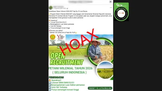 Cek Fakta: Tidak Benar Link Pendaftaran Petani Milenial 2026/2027 Gaji Rp 10 Juta