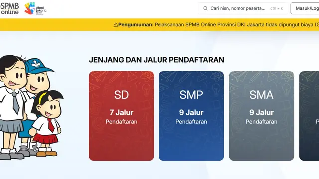 Pendaftaran Sistem Penerimaan Murid Baru (SPMB) Tahun Ajaran 2026/2027 DKI Jakarta dibuka Senin (15/6/2026).