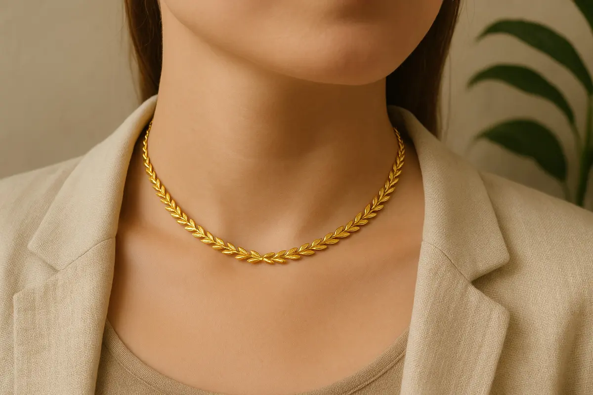 Model Kalung Emas 24 Karat 5 Gram Motif Padi yang Ringan dan Elegan, Bikin Tampilan Jadi Modern dan Stylish