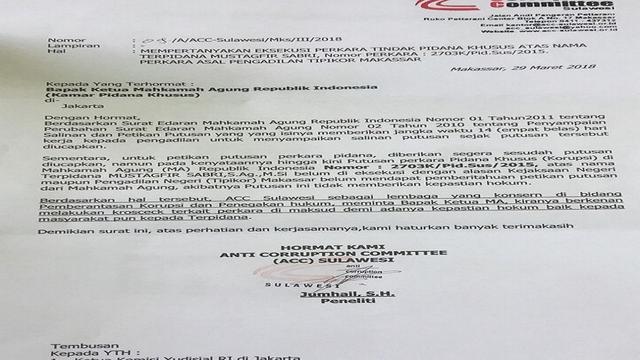 Anti Corruption Committee (ACC) Sulawesi Surati MA (Liputan6.com/ Eka Hakim)