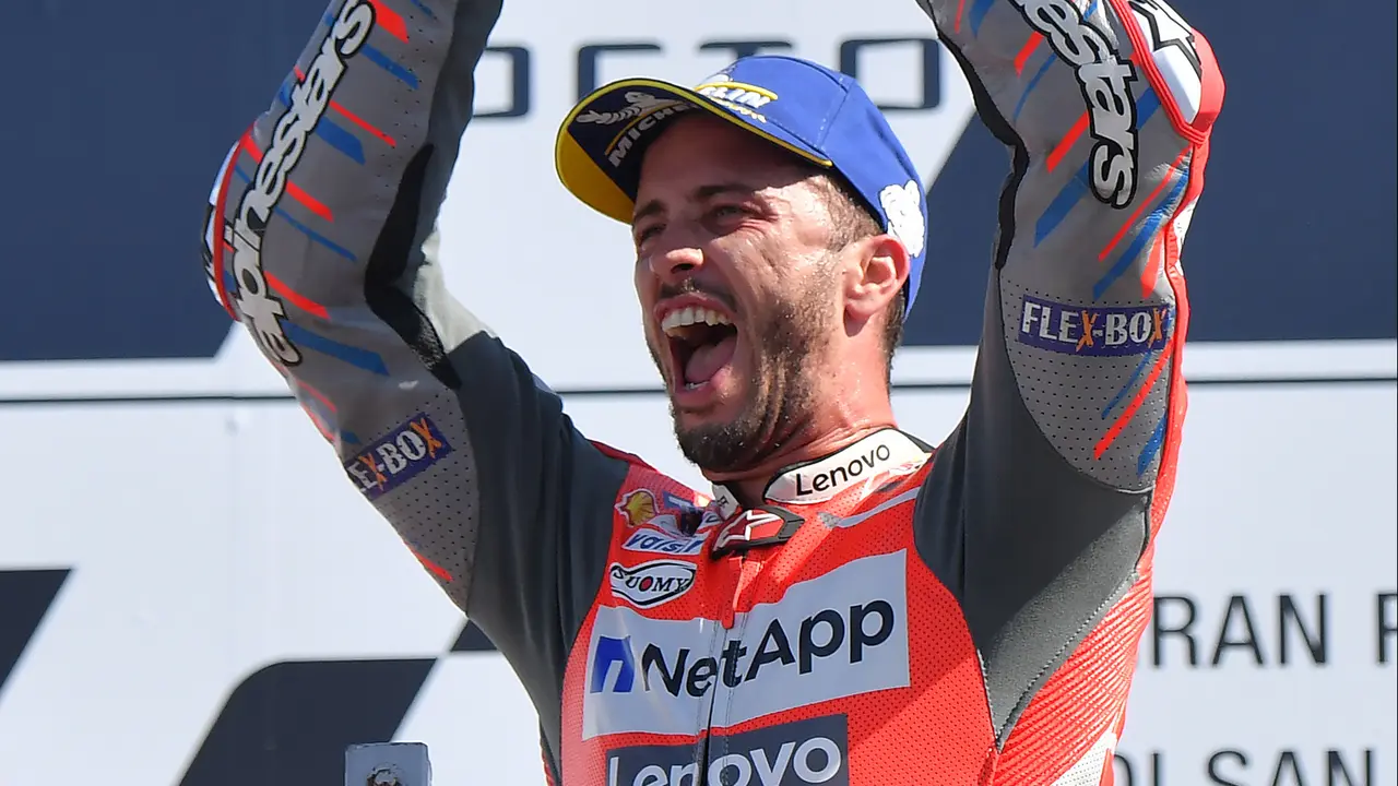 Aksi Pembalap Andrea Dovizioso Juara MotoGP San Marino