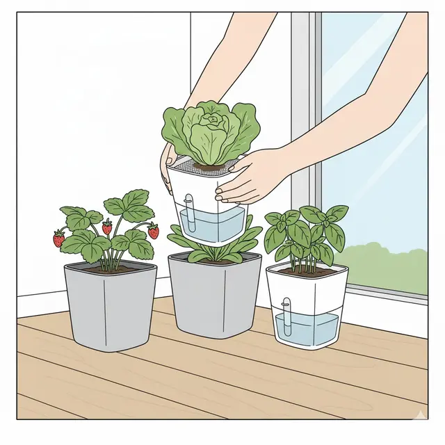 Pot dengan Sistem Self-Watering (Gemini AI)