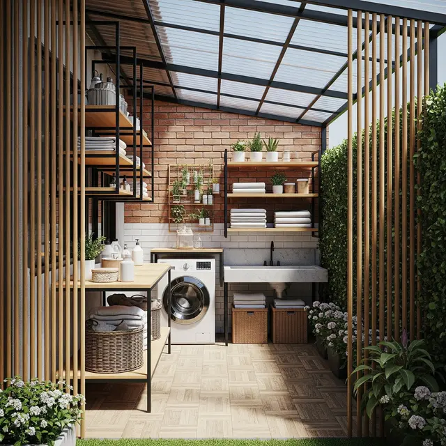 Model Rumah Kecil Tapi Luas dengan Area Laundry Outdoor Tersembunyi (Image by Gemini AI)