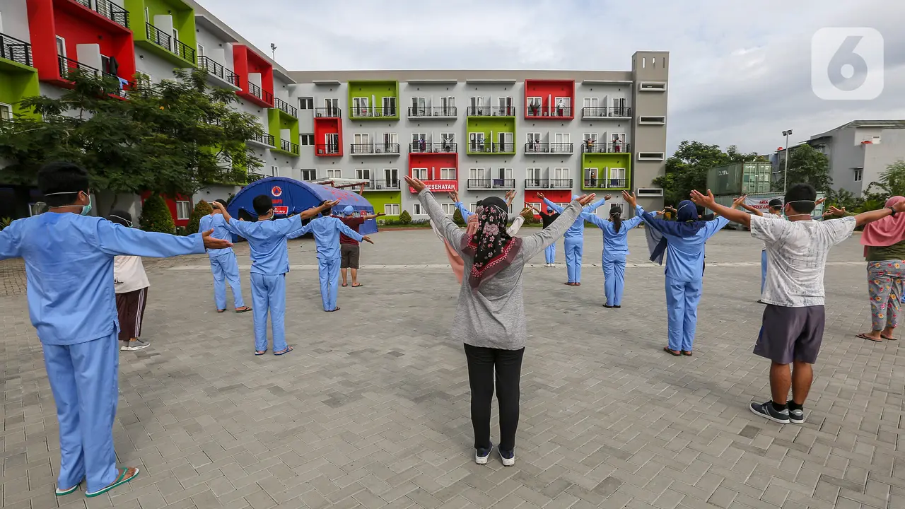 Gerakan Senam Pagi Bersama OTG Covid-19 di Rumah Singgah Karantina Covid-19 Kabupaten Tangerang