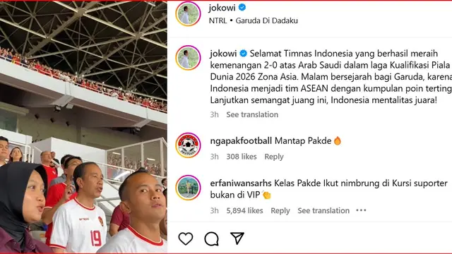 Jokowi di pertandingan Indonesia vs Arab Saudi