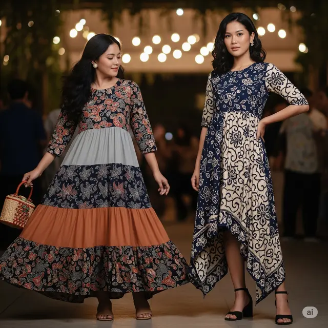 Dress Batik Empire Waist Kombinasi Batik Modern Terbaru 2025. Foto: Gemini
