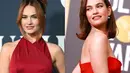Lily James juga memamerkan rambut barunya di Golden Globe 2023. Ia mengubah warna rambut tembaganya yang ikonis menjadi potongan bob cokelat yang apik. Foto: Glamour.