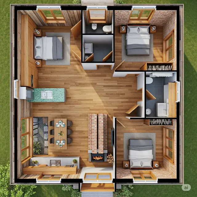 Inspirasi Desain Rumah Sederhana 3 Kamar Ukuran 8x10. Foto: Gemini