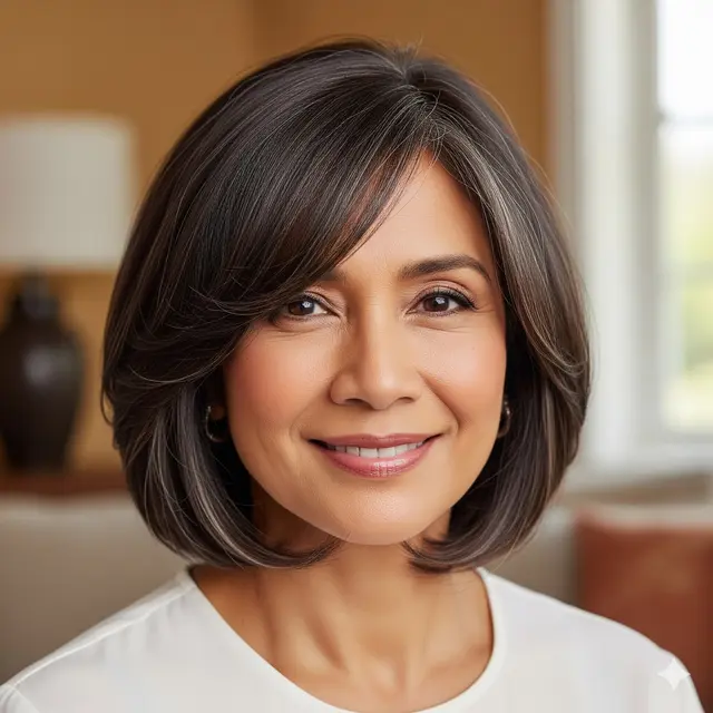 Textured Bob dengan Poni Samping