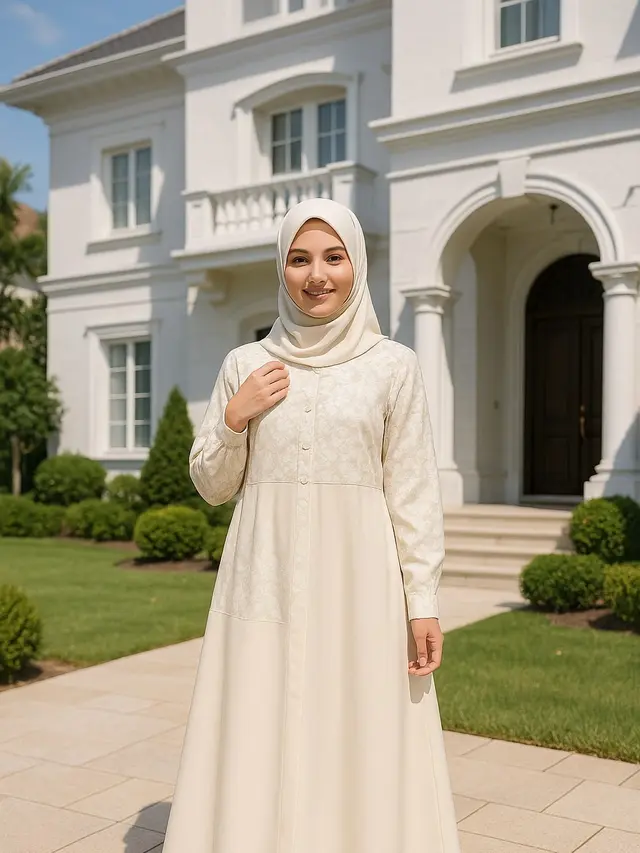 Model Gamis Kombinasi Motif dan Polos/AI