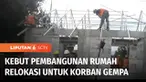 Pengerjaan rumah tahan gempa yang disiapkan untuk warga yang rumahnya ambruk akibat gempa dipercepat, di lahan relokasi di Desa Sirnagalih, Kecamatan Cilaku, Kabupaten Cianjur, Jawa Barat. Pemerintah Kabupaten Cianjur, memprioritaskan warga yang ruma...