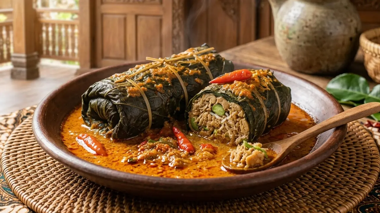 Resep buntil daun singkong isi tempe (AI Generated)