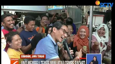 Sandi sempat kaget melihat inovasi pedagang yang membuat tempe kemasan sachet seharga Rp 350 rupiah.