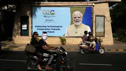 Pemerintah India telah memanfaatkan perannya sebagai tuan rumah KTT G20 tahun ini dan melakukan kampanye iklan yang menekankan pengaruh India yang terus meningkat di bawah Perdana Menteri Narendra Modi. (AP Photo/Manish Swarup)