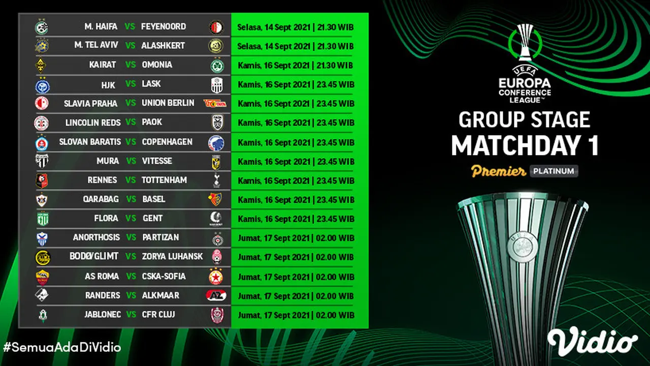 Live Streaming Liga Konferensi Eropa 2021/2022 Pekan Pertama di Vidio
