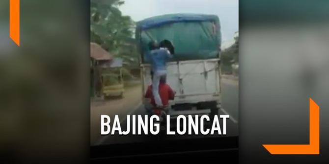 VIDEO: Bajing Loncat Curi Sembako dari Truk yang Melaju