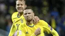 Marcus Berg (kanan) membuat kejutan saat mecetak lima gol ke gawang Luxembourg pada kualifikasi Piala Dunia 2018. Berg telah mecetak delapan gol untuk Swedia. (AFP/TT NEWS AGENCY/ Soren Andersson)
