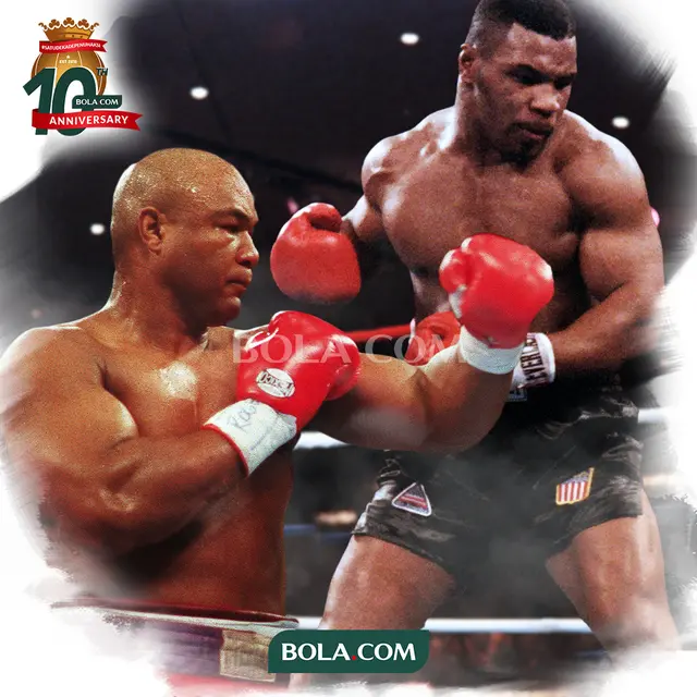 Artikel 10 tahun Bola.com - George Foreman, Mike Tyson