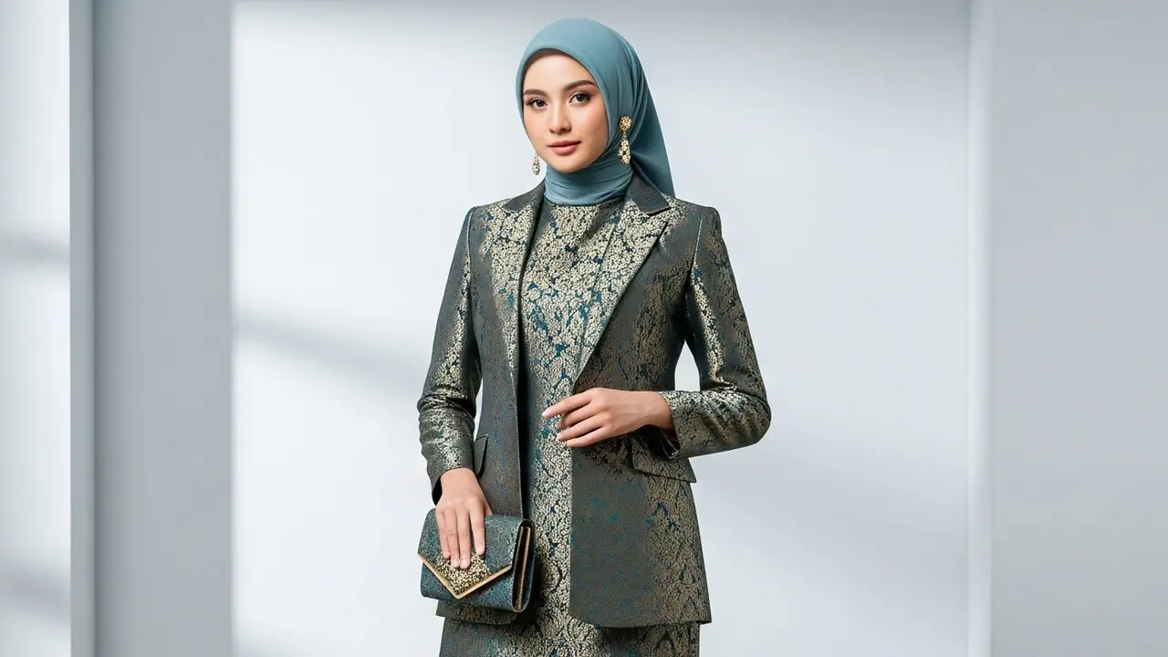 Gaya Hijab yang Cocok untuk Gamis Blazer Brokat/ Ilustrasi AI