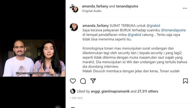 Tonanda Putra dan Istri. Foto: tangkapan layar instagram @tonandaputra