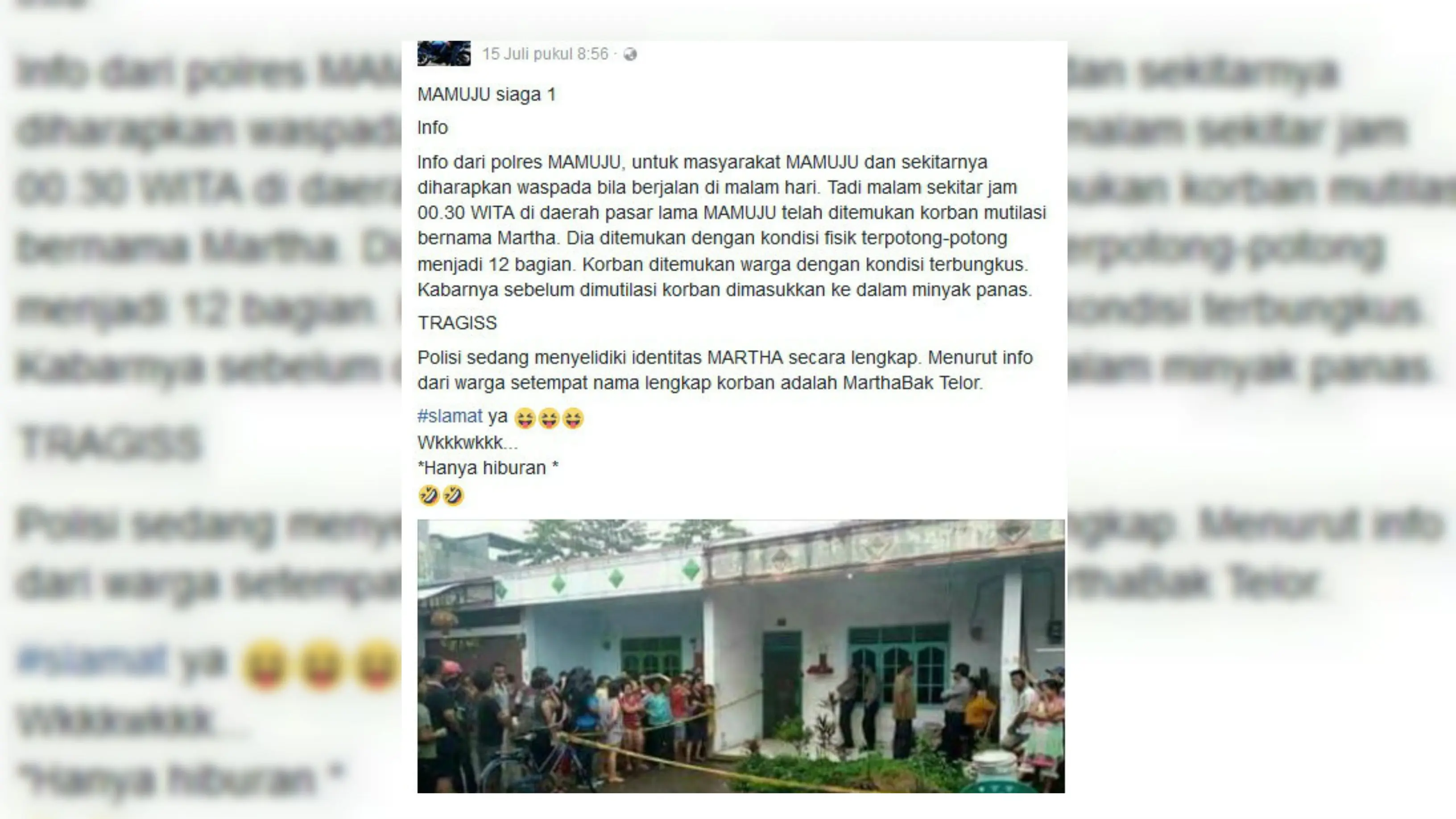 Status 'Marthabak Telor' yang sempat membuat resah masyarakat Mamuju (Facebook)
