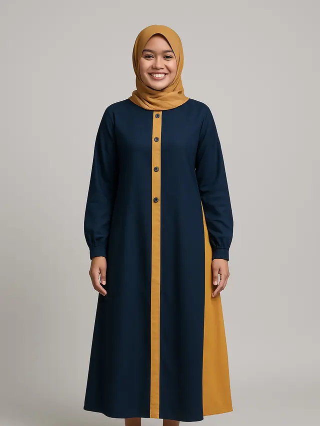 Gamis Tunik Kombinasi Warna Kontras (Foto: ChatGPT)