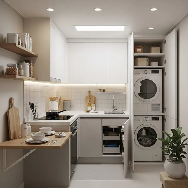 Desain Dapur Kecil dan Area Laundry dalam Satu Ruang