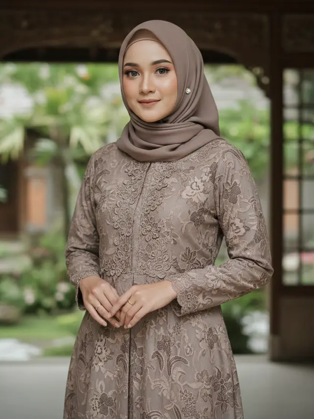 Gamis Batik Brokat Warna Netral Favorit 2026 (Foto: Gemini AI)