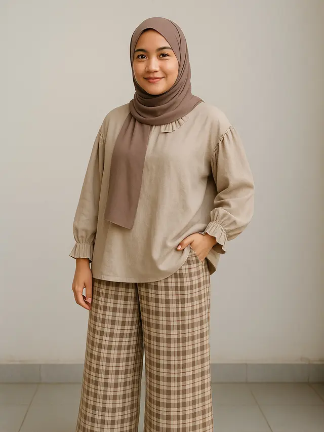 Blouse Oversize dengan Celana Kulot Patterned