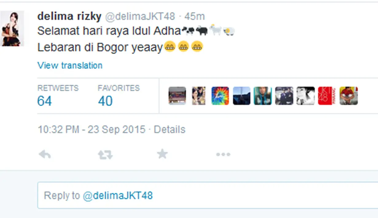 Delima JKT48 merayakan hari raya Idul Adha di kota hujan, Bogor. (via twitter/@delimaJKT48)