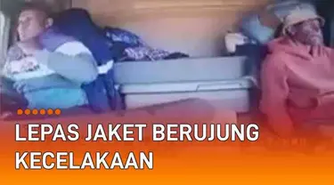 Entah apa yang dipikirkan pengemudi berikut. Saat tengah mengemudi, ia melakukan hal yang membahayakan diri dan rekannya. Ia mencoba melepas jaketnya saat akan melalui jalan lurus.