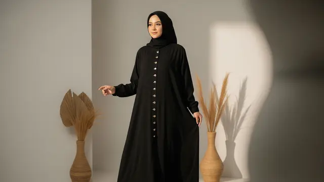 Model Gamis Serba Hitam Tanpa Terlihat Monoton