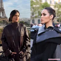 Raisa menampilkan dua beauty look kontras di Paris Fashion Week 2026: soft-effortless untuk Sandro Paris SS27 dan bold dramatis saat show Yohji Yamamoto. (@raissa6690)