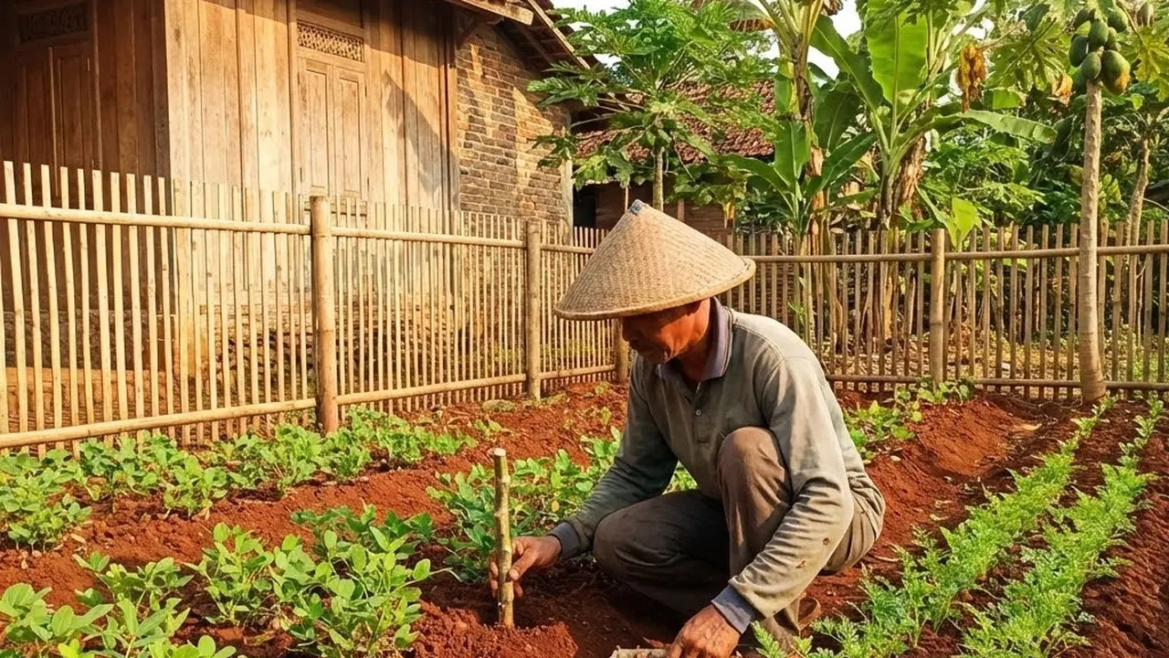 Menanam singkong, kacang tanah, dan wortel di tanah merah (Gemini AI)
