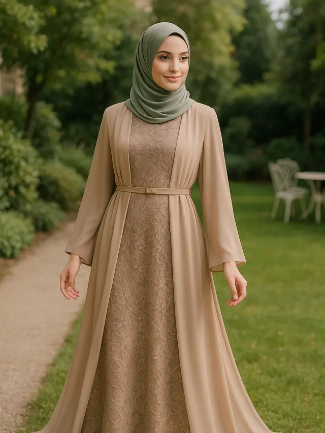 7 Model Long Dress Brokat A-Line dengan Outer, Cocok Dipadukan dengan Jilbab untuk Tampilan Elegan 2025