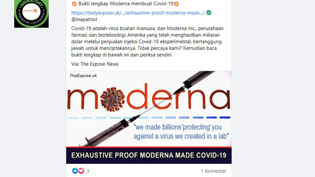 Cek Fakta Liputan6.com menelusuri klaim Moderna membuat Covid-19