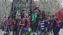 Tertinggal lebih dulu lewat gol cepat Kylian Mbappe pada menit ke-5, Barcelona berhasil menyamakan kedudukan di menit ke-22 lewat gol Lamine Yamal. (FADEL SENNA/AFP)