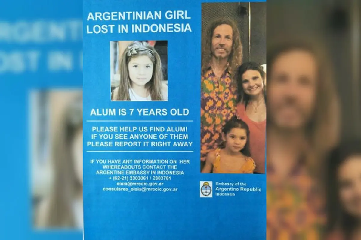 Poster missing person, gadis cilik Argentina yang dilaporkan hilang di Indonesia (sumber: Kedutaan Argentina di Indonesia)