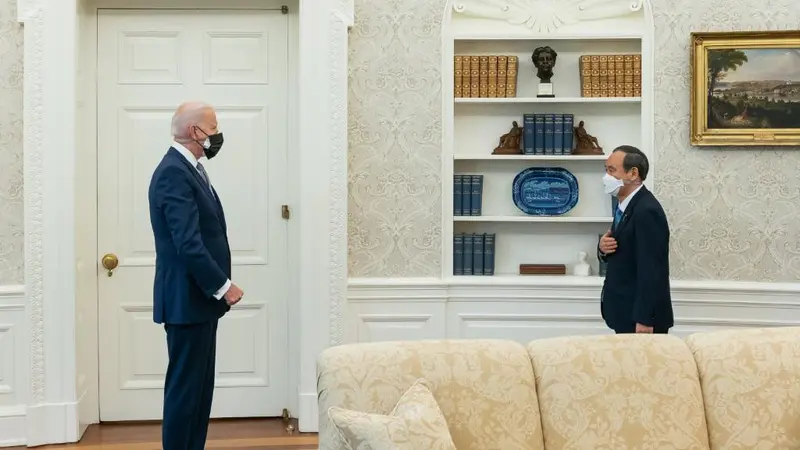 Pertemuan Presiden AS Joe Biden dan PM Jepang Yoshihide Suga di Gedung Putih.