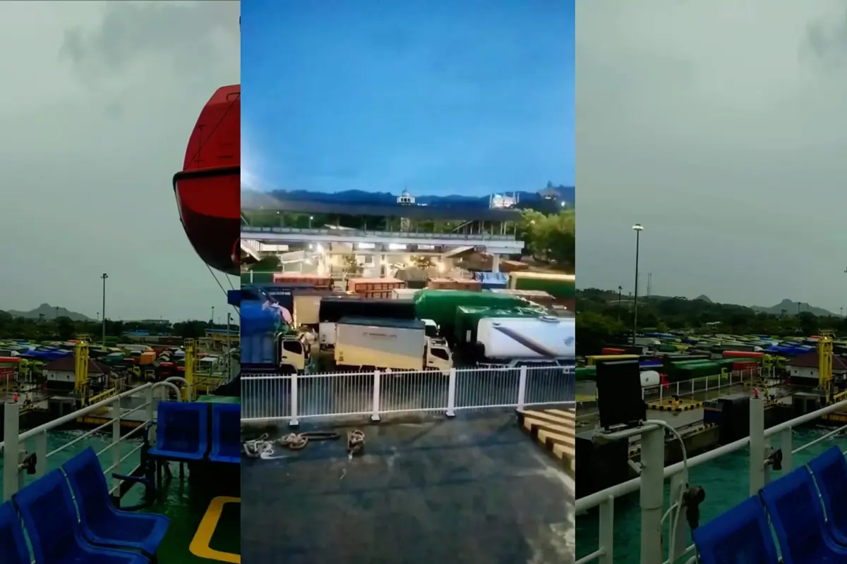 Cuaca Buruk di Pelabuhan Bakauheni tersebut berpotensi menyebabkan antrean kendaraan dan penyesuaian jadwal operasional kapal. Foto: (Istimewa).