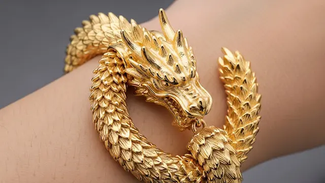 Gelang Emas 24 Karat Sisik Naga Bandul Kepala Naga