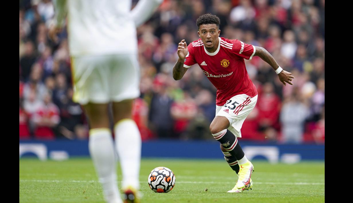 Dengan cederanya Rashford dan Cavani yang masih menjalani isolasi membuat Jadon Sancho memiliki peluang untuk lebih banyak menit bermain di pertandingan selanjutnya. (Foto: AP/Jon Super)