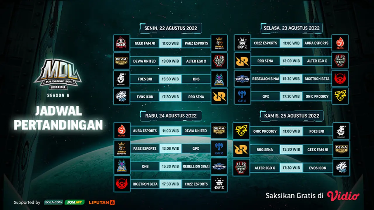 Nonton Keseruan Streaming MDL ID Season 6 Matchweek 3, Live Vidio 22-25 Agustus
