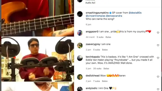 Video Jamming Desta, Vincent Rompies, dan Eross Candra Diunggah Ulang The Smashing Pumpkins. (instagram.com/smashingpumpkins)